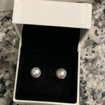 Pandora New  Sterling Silver Pearl Stud Earrings Photo 0