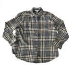 Old Navy The Boyfriend Shirt Tan & Gray Plaid Flannel Button Down Shirt Photo 0