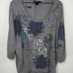 Desigual  Floral Print Scoop Neck 1/2 sleeve oversized Gray pullover Top size XL Photo 0