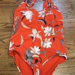 Athleta  Size Medium Waimea Halter Plunge One Piece Swimsuit‎ Floral Red Orange Photo 0