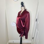 Lane Bryant NTM: Satin Wrap Blouse 22/24 Burgundy Surplice Tie Front Top Photo 6
