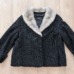 Becket Furs Chicago Vtg Persian Lamb Black Fur Jacket With Silver Mink Collar Short Coat Jacket M/L Photo 0