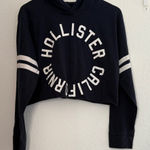 Hollister Dark Blue Graphic Cropped Hoodie Women’s Casual Logo Sweatshirt Medium Photo 0