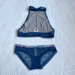 Victoria's Secret Victoria’s Secret 2 Pc Set Unlined Fishnet Lace Halter Bra Bralette S Bikini XS Photo 2