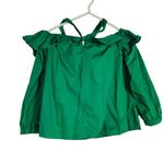 J.Crew  | Blouse 00 Jade Green Ruffled Off-The-Shoulder Tie-Neck Peasant Sleeve Photo 5