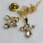 Beautiful Dainty Rhinestone Angels GoldTone Beaded Chain & Lapel Pin & Necklace Gold Photo 2