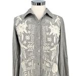 Soft Surroundings  Lacey Embroidered Gray Button-Up Shirt Size Small Photo 1