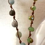 Long beaded feather pendant necklace Brown Photo 2