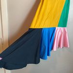 English Factory  Dress Size Small Colorblock Mustard Kelly Green Asymmetric Midi Photo 3