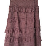 Rachel Parcell Tiered Ruffle Midi Skirt Size 10 Chiffon Flocked Tan Black Dots Photo 0