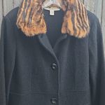 Mainbocher Black Trench Coat with Faux Fur Collar 100% Wool Size M Photo 2