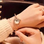 Vintage Roman Numeral Dial Wire Bangle Bracelet Watch Rose Gold with White Dial Photo 1