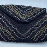 Vintage Y2K satin beaded black clutch. Snap front Photo 0