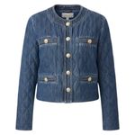 Ann Taylor  Quilted Denim Jacket Gold Button Mid Indigo Wash Size S Photo 4