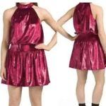 Ramy Brook Women Ellin Velvet Halter Neck Mini Dress Smocked Waist Red L Photo 1