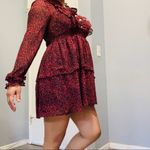 ZARA NEW  Long Sleeve Animal Print Burgandy Ruffle Dress Size Medium Elastic Band Photo 1