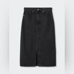 Mango Black Front Split Denim Midi Skirt Size Large Photo 8