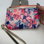 Lilly Pulitzer Wristlet Pouch Coin Purse Tropical Floral Gold Trim Key Ring Photo 6
