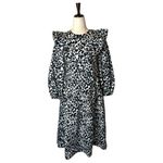 Sandy Liang Dress Women XXS Black White Cotton Leopard Print Ruffle Midi NWT Photo 2