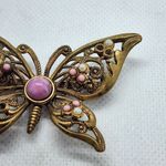 Vintage West Germany Gold, Pink, & White Butterfly Brooch Pink Photo 3