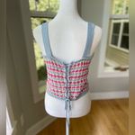 Lulus Blue Pink White Striped Crochet Knit Lace Up Back Cropped Tank Top Medium Photo 2