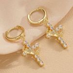 Gold Cross Crown Hoop Earrings Photo 4