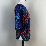 Vintage Rob Hill Colorful Chevron Sequin Batwing Blouse Disco Glam NYE Small Black Photo 2