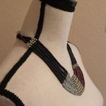 Woman’s Statement Beaded Bib Necklace Black Wood ? Bead Photo 7