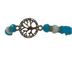 Boutique NWT Blue White Beaded Gold-Tone Tree of Life Pendant Rhinestone Stretch Bracelet Photo 1