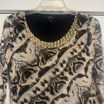Alfani  snakeskin bedazzled mesh top with lining and bell sleeves size medium. Photo 1
