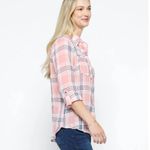 Kut From The Kloth Florence Blouse Women's Small Pink Gray Plaid Long Sleeve Photo 2