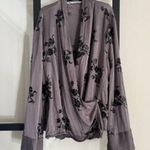 ZARA gray sequin floral embellished surplice wrap flowy long sleeve satin top Photo 3