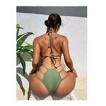 EJSOYO large army green sexy micro bikini gold metal rings cheeky thong Photo 1