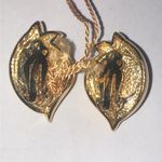 Crystaline Brand Lustrous Gold Tone and Faux Pearl Retro Boho Leaf Earrings Photo 4