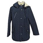 Laundry by Shelli Segal Quilted Hooded Jacket Navy Blue Medium Faux Fur Lined Photo 10