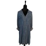 Style & Co Shirt Dress XL Midi Chambray Roll Tab Sleeves Blue Photo 2