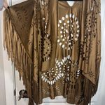 Unbranded One Size Brown Tan Faux Suede Cut Outs Boho Fringe Poncho/Kimono Photo 4