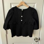 ZARA Puff Sleeve Black Crinkle Crop Top Pearl Embellished Buttons Ruffle Size M Photo 3