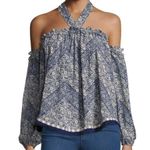MISA Los Angeles Women’s Size XS Blue White Print Livey Off The Shoulder Blouse Photo 1