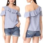 Madewell Shirt Women 0 Blue White Stripe One Shoulder Ruffle Top Casual Nautical Photo 6