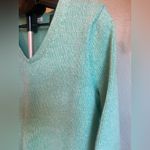 LL Bean Pullover V Neck Sweater 100% Cotton Womens Medium Mint Green Blue Size XL Photo 3