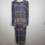 Lucky Brand  Midi Dress Women's Small‎ Blue Beige Floral V-Neck Long Sleeve Boho Photo 5