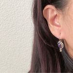 Vintage Handcrafted SU 925 Sterling Silver Amethyst Oval Cabochon Drop Earrings Purple Photo 1