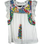 J. Marie Embroidered Flutter Sleeve Floral Flower Boho Bohemian Blouse Large White Photo 0