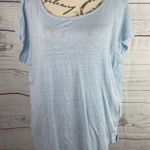 Sigrid Olsen  Linen Shirt Womens XL Blue Scoop Neck Short Sleeves Photo 0
