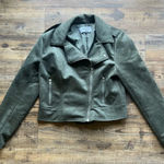 BB Dakota by Steve Madden Womens Green Faux Suede Moto Jacket Fall Casual Sz Lg Photo 0