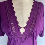 Full Tilt bright purple dolman sleeve deep V neck top with lace trim Photo 4