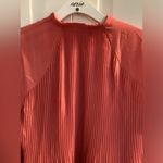 Halogen  Pleated flowy long sleeve BLOUSE coral pink high neck top M Photo 6