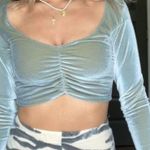 Urban Outfitters NWT  Paradox Ruched Long Sleeve Cropped Top Blue and Green Photo 0