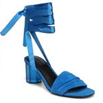 Via Spiga NWOB Nova Ankle Wrap Block Heel Sandal In Azure Blue Suede Size 8 Photo 0
